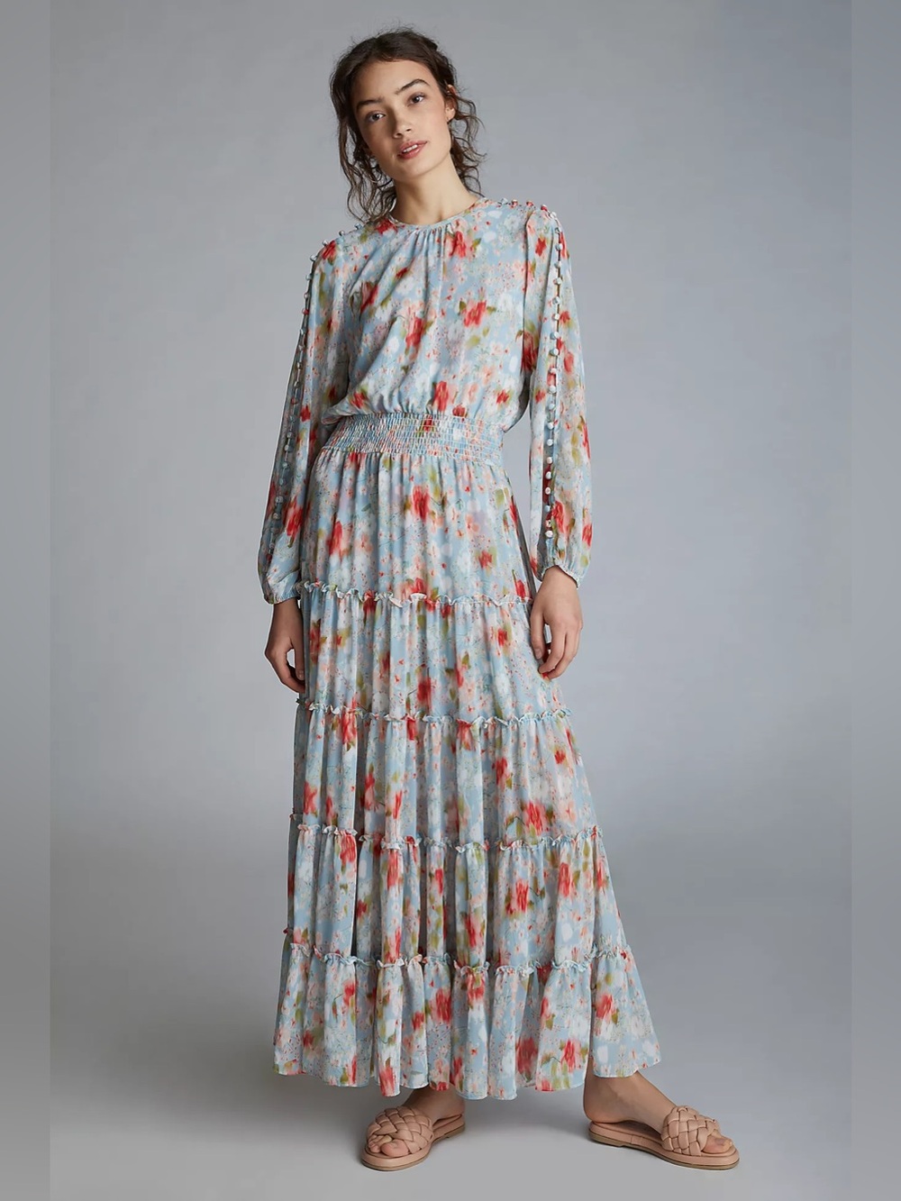 Misa Los Angeles Anya Tiered Cold-shoulder Daydream Floral Maxi Dress - Sz Med